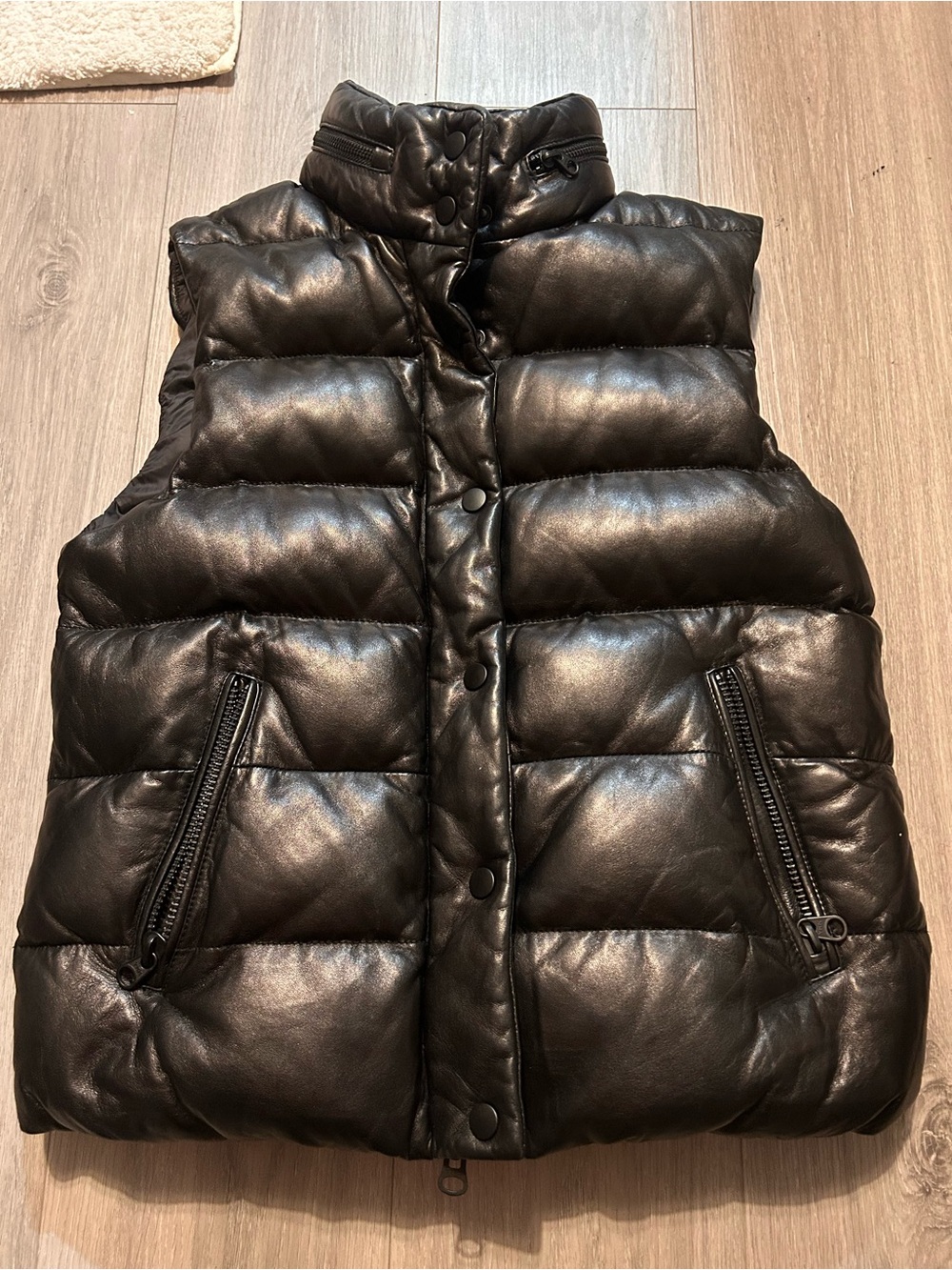 Mackage Black Quilted Leather-Look Puffer Vest